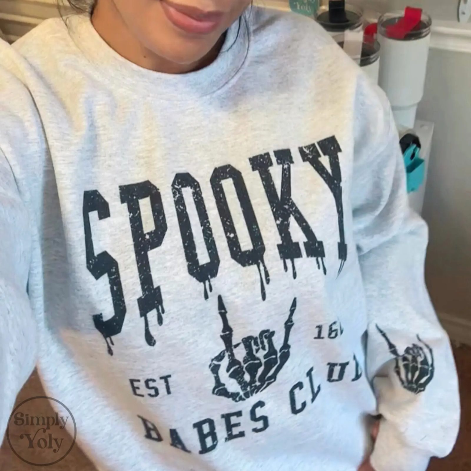 Spooky Babes Club Halloween Sweatshirt, Skeleton Hand Crewneck, Spooky Season Gift for Her — photo 3