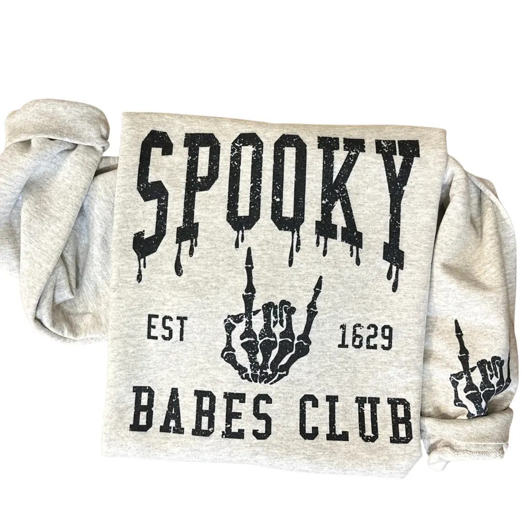 Spooky Babes Club Halloween Sweatshirt, Skeleton Hand Crewneck, Spooky Season Gift for Her — photo 4