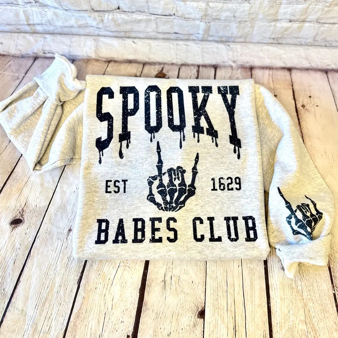 Spooky Babes Club Halloween Sweatshirt, Skeleton Hand Crewneck, Spooky Season Gift for Her — photo 5