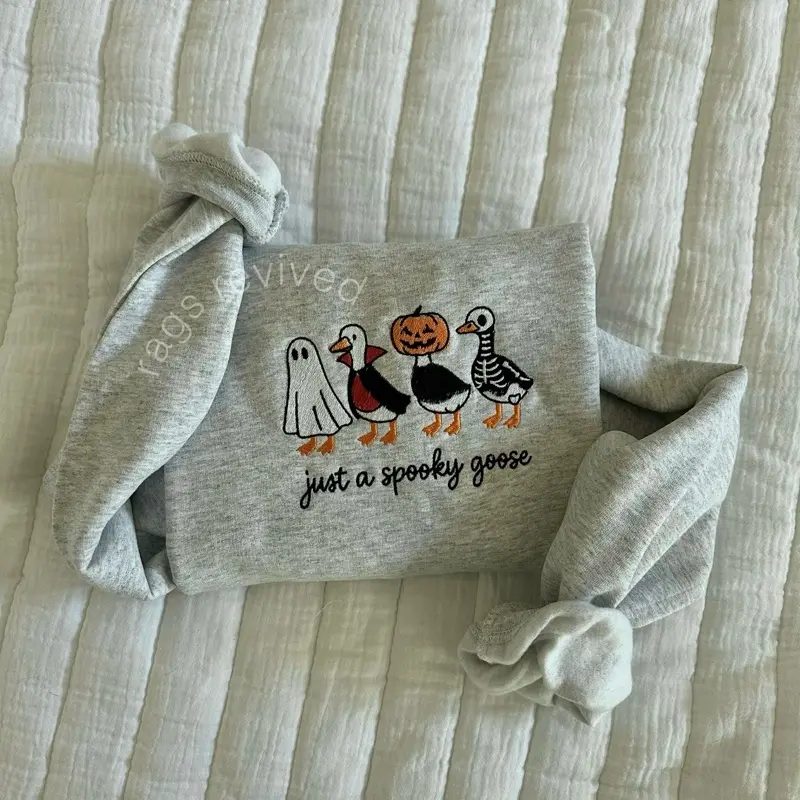 Just A Spooky Goose Embroidered Sweatshirt, Halloween Crewneck, Fall Sweatshirt for Goose Lovers