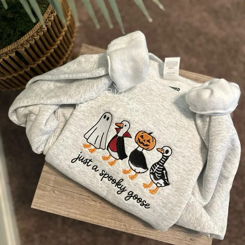 Just A Spooky Goose Embroidered Sweatshirt, Halloween Crewneck, Fall Sweatshirt for Goose Lovers — photo 2