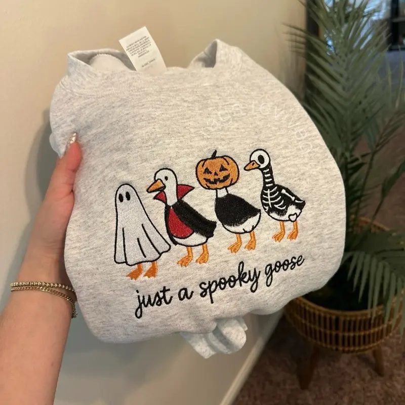 Just A Spooky Goose Embroidered Sweatshirt, Halloween Crewneck, Fall Sweatshirt for Goose Lovers — photo 3