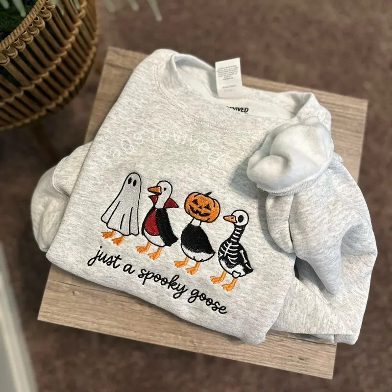 Just A Spooky Goose Embroidered Sweatshirt, Halloween Crewneck, Fall Sweatshirt for Goose Lovers — photo 4