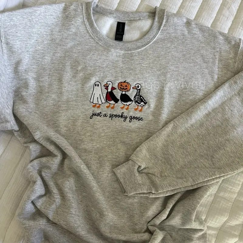 Just A Spooky Goose Embroidered Sweatshirt, Halloween Crewneck, Fall Sweatshirt for Goose Lovers — photo 5