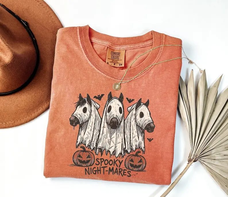 Comfort Colors Spooky Night-Mares Shirt, Vintage Halloween Shirt, Ghost Horse Halloween Graphic Tee, Fall Gift