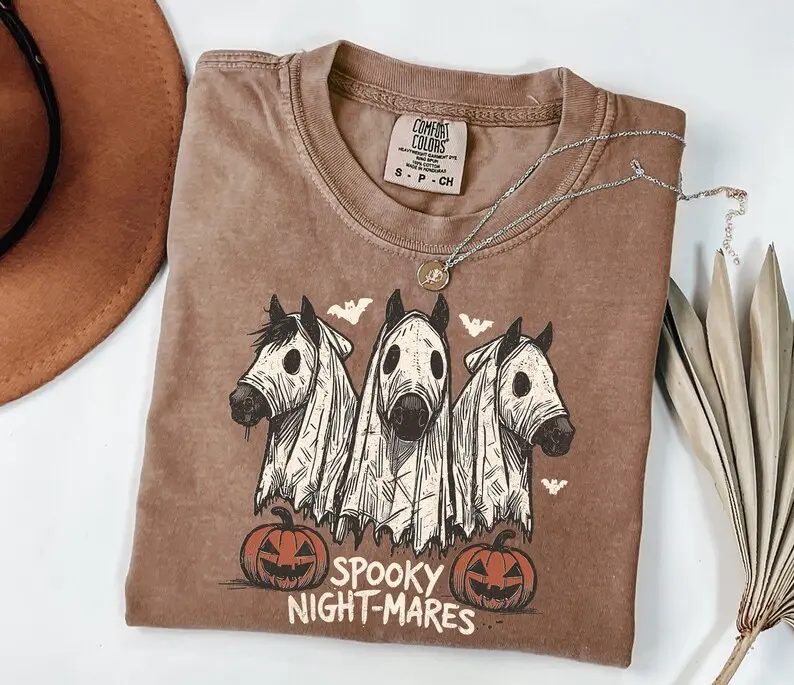 Comfort Colors Spooky Night-Mares Shirt, Vintage Halloween Shirt, Ghost Horse Halloween Graphic Tee, Fall Gift — photo 2