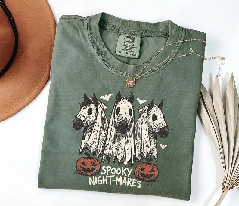 Comfort Colors Spooky Night-Mares Shirt, Vintage Halloween Shirt, Ghost Horse Halloween Graphic Tee, Fall Gift — photo 3