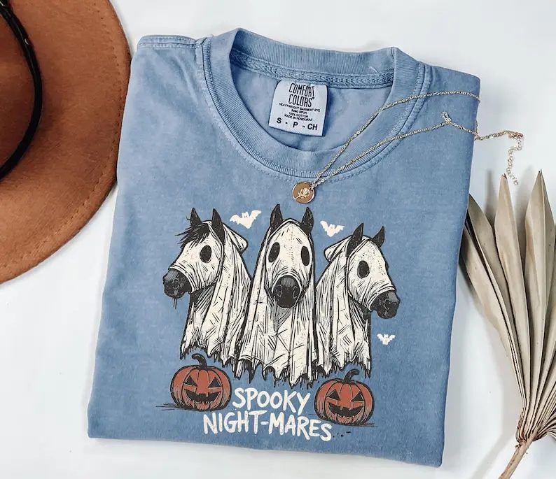 Comfort Colors Spooky Night-Mares Shirt, Vintage Halloween Shirt, Ghost Horse Halloween Graphic Tee, Fall Gift — photo 4