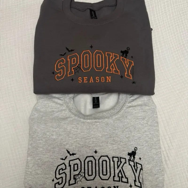 Spooky Season Embroidered Sweatshirt, Black Cat Halloween Crewneck, Spooky Season Sweatshirt Gift — photo 5