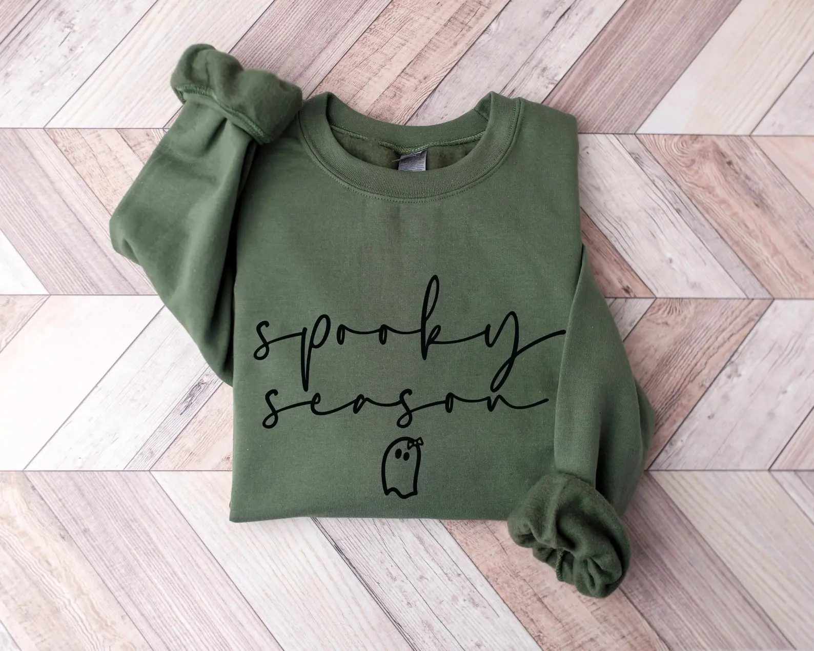 Spooky Season Sweatshirt, Minimal Script Ghost Halloween Crewneck, Quiet Fall Gift for Her