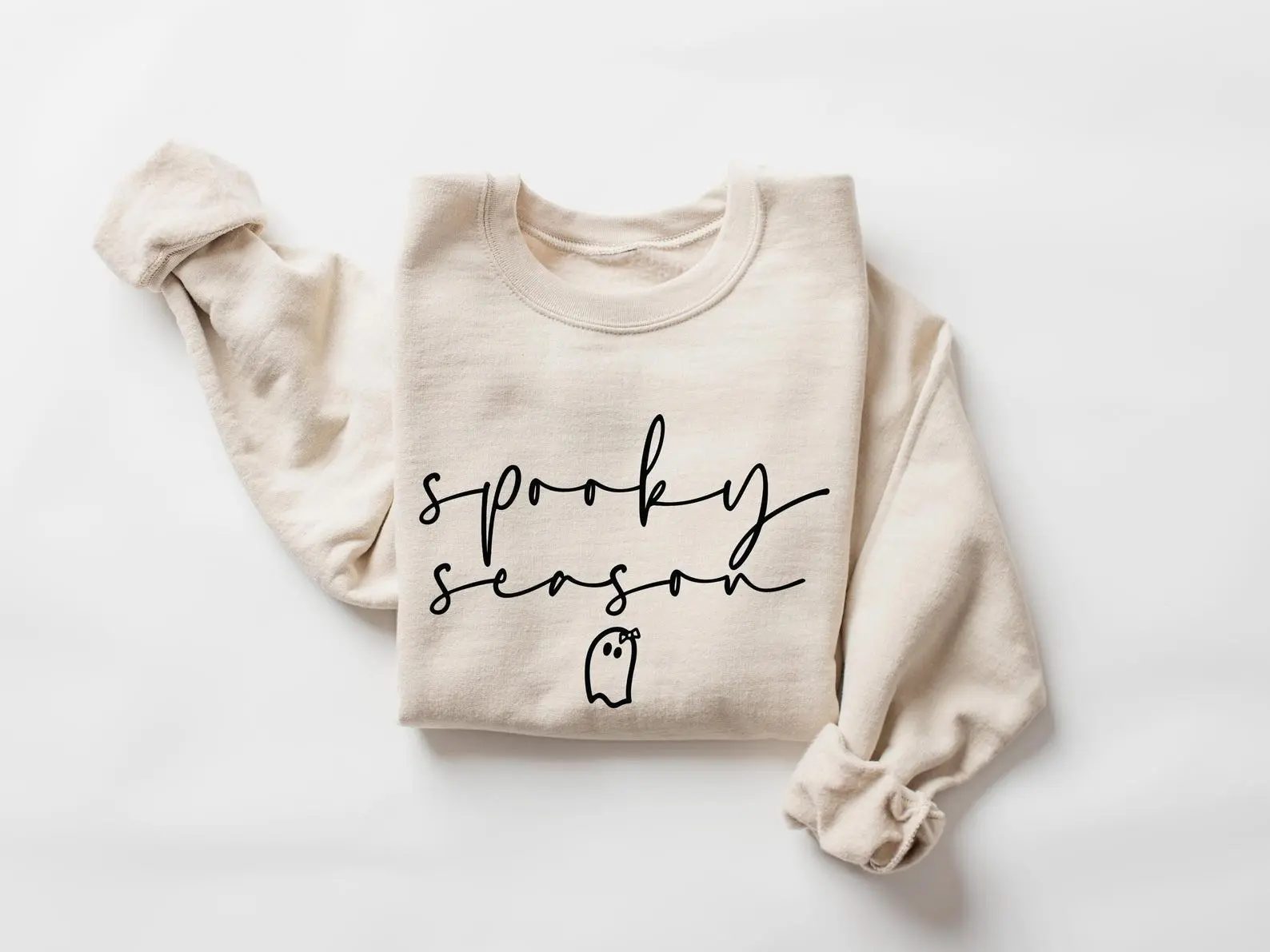 Spooky Season Sweatshirt, Minimal Script Ghost Halloween Crewneck, Quiet Fall Gift for Her — photo 2