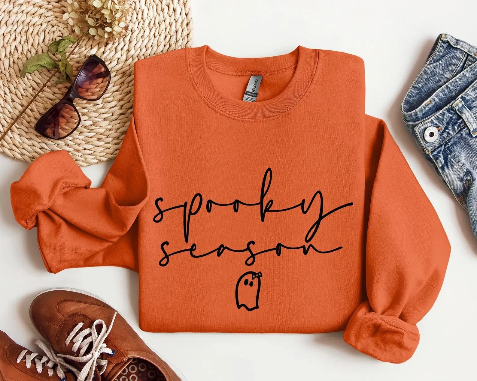 Spooky Season Sweatshirt, Minimal Script Ghost Halloween Crewneck, Quiet Fall Gift for Her — photo 4