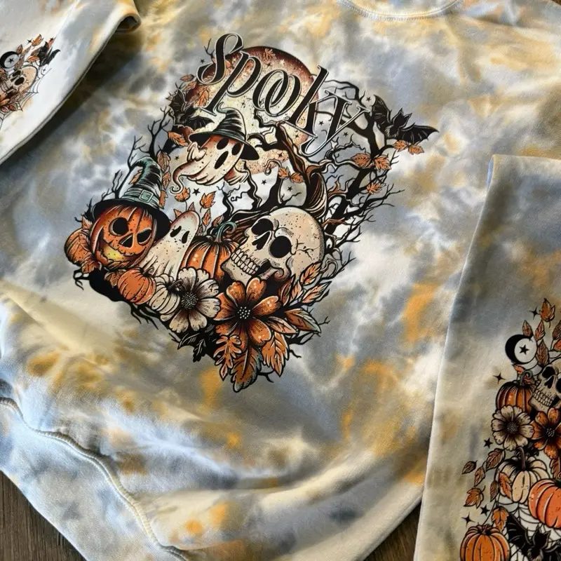 Spooky Skull and Pumpkin Halloween Sweatshirt, Retro Spooky Season Crewneck, Fall Gift for Her — photo 2