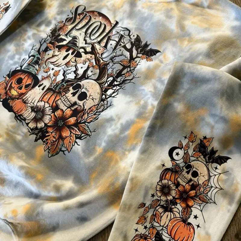 Spooky Skull and Pumpkin Halloween Sweatshirt, Retro Spooky Season Crewneck, Fall Gift for Her — photo 3