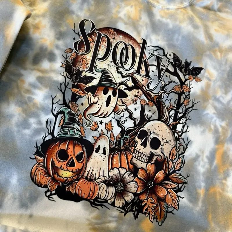 Spooky Skull and Pumpkin Halloween Sweatshirt, Retro Spooky Season Crewneck, Fall Gift for Her — photo 4