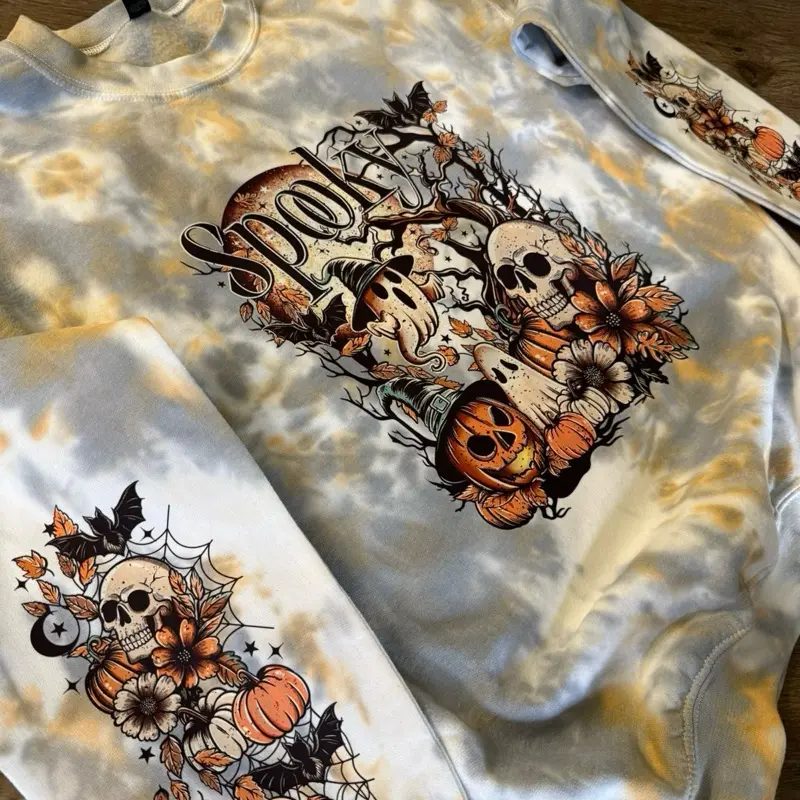 Spooky Skull and Pumpkin Halloween Sweatshirt, Retro Spooky Season Crewneck, Fall Gift for Her — photo 5