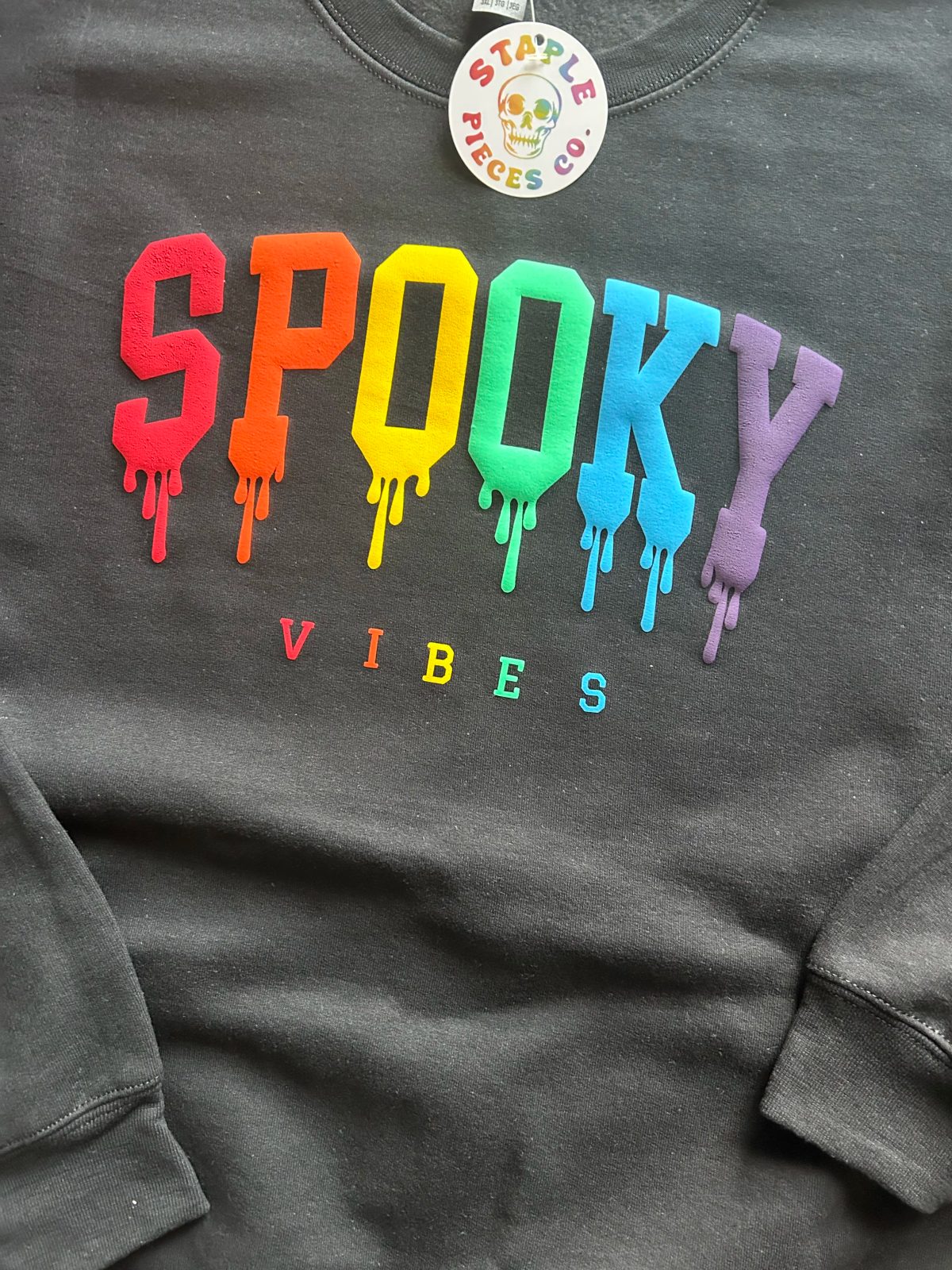 Spooky Vibes Halloween Hoodie, Black on Black Drip Print Pullover, Spooky Season Gift — photo 3