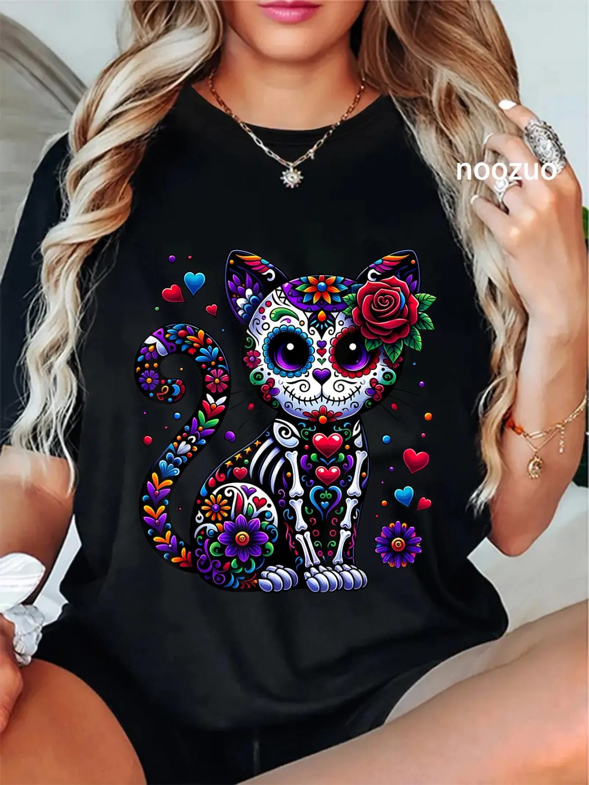 Comfort Colors Calavera Cat Skeleton Tee, Sugar Skull Halloween Shirt, Fall Gift for Cat Lovers
