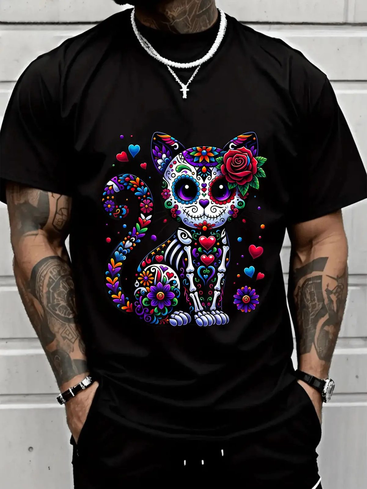 Comfort Colors Calavera Cat Skeleton Tee, Sugar Skull Halloween Shirt, Fall Gift for Cat Lovers — photo 2