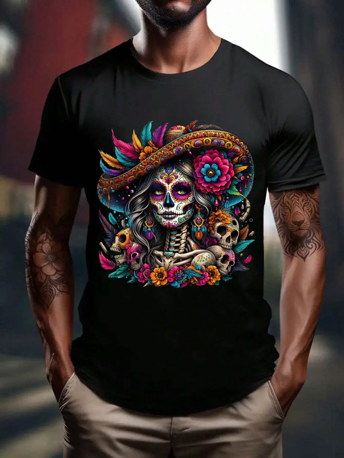 Comfort Colors Sugar Skull Skeleton Shirt, Day of the Dead Skeleton Graphic Tee, Halloween Gift for Her — photo 2