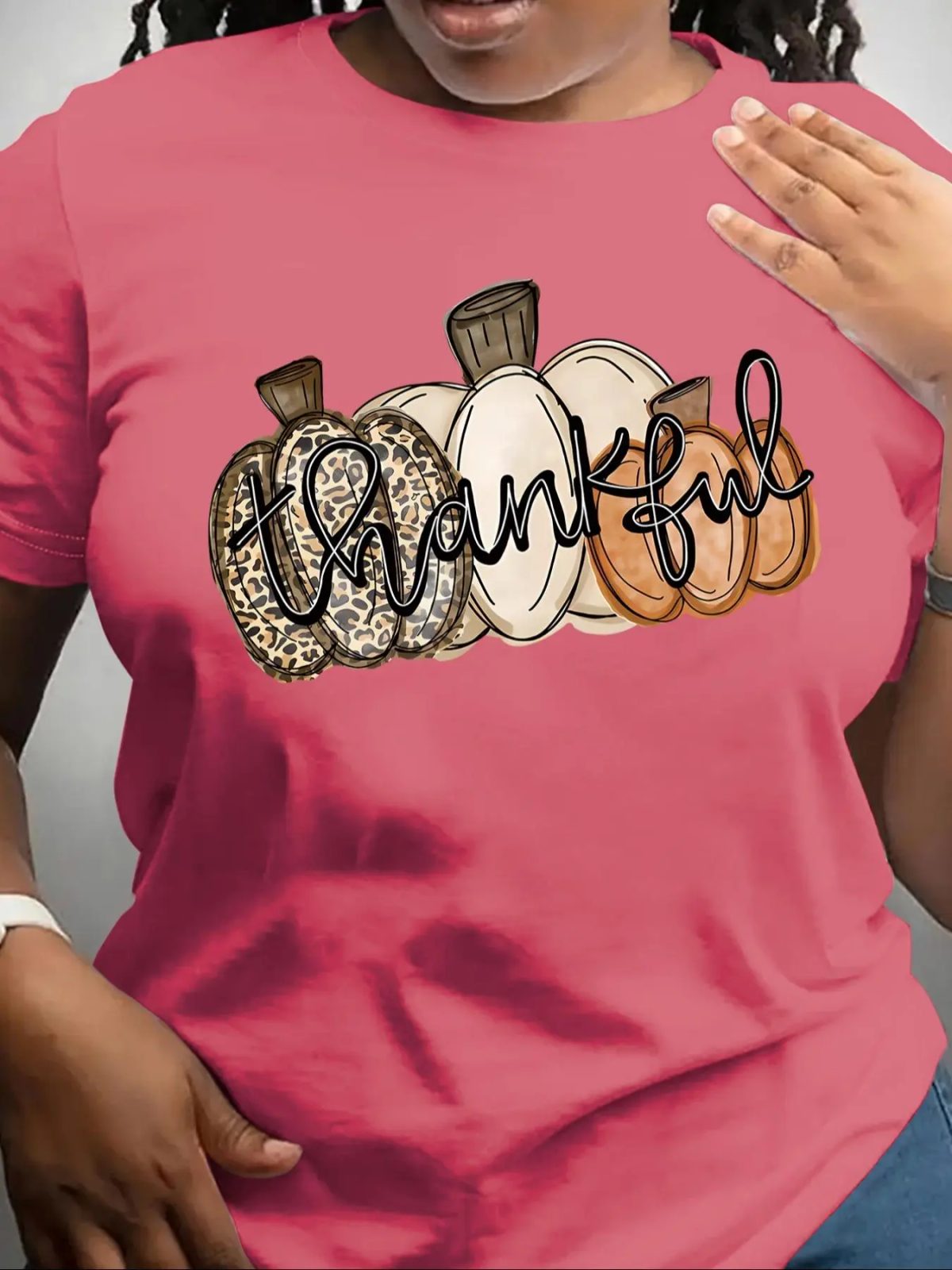 Thankful Pumpkin Shirt, Leopard and Cream Pumpkin Tee, Fall Graphic Tee, Thanksgiving Gift for Her — photo 4