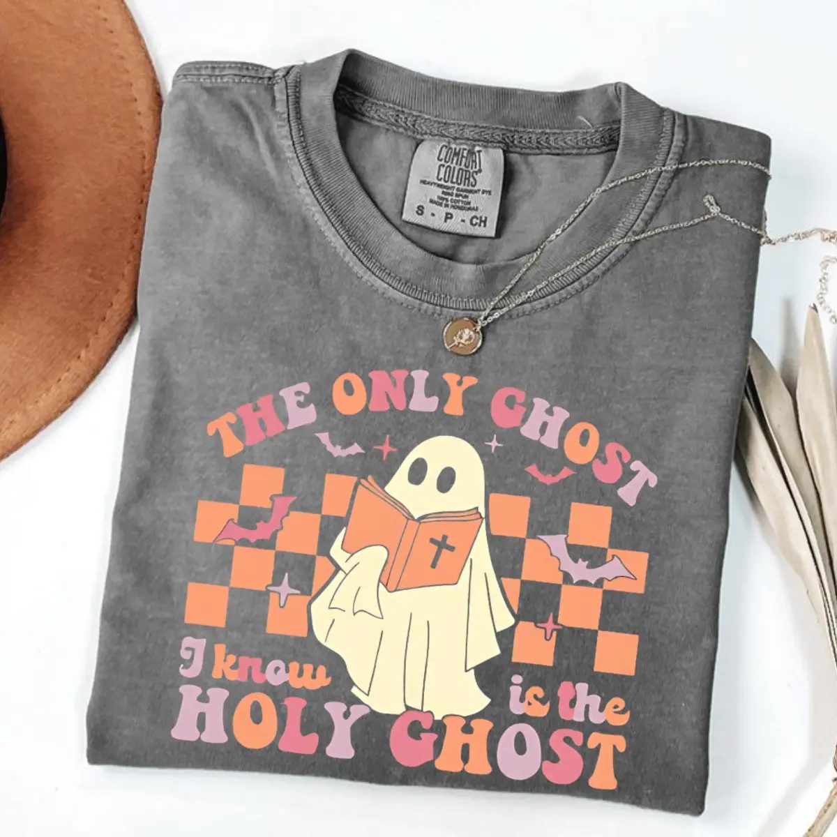 The Only Ghost I Know Is The Holy Ghost Shirt, Checkered Ghost Tee, Cute Halloween Shirt