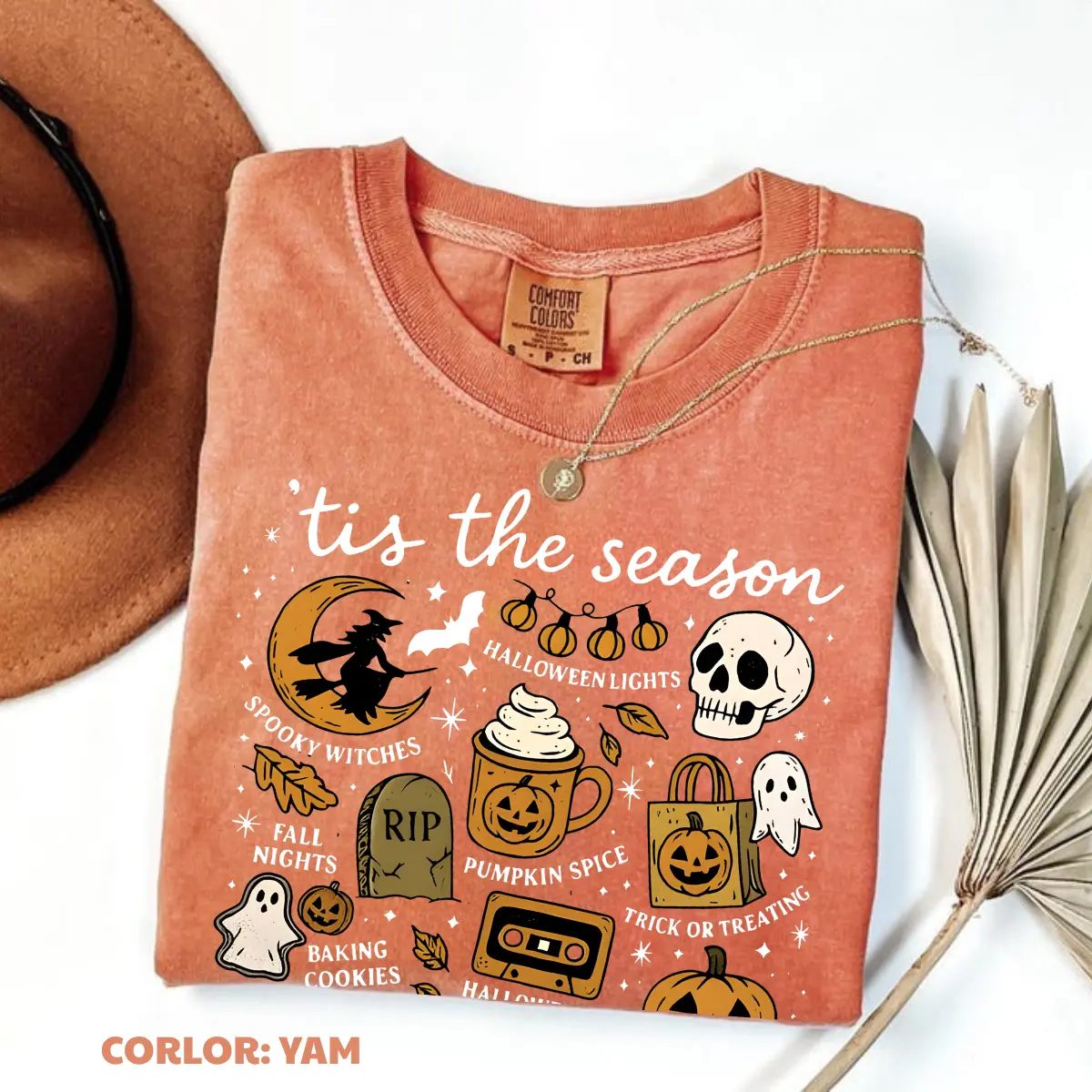 Comfort Colors Tis The Season Halloween Shirt, Retro Cute Halloween Tee, Fall Doodle Gift for Her