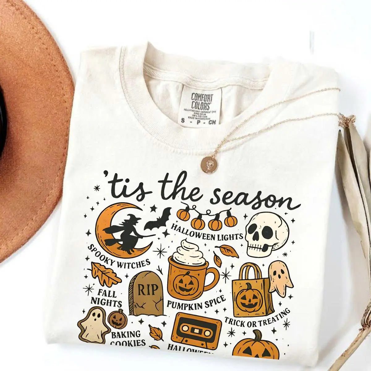 Comfort Colors Tis The Season Halloween Shirt, Retro Cute Halloween Tee, Fall Doodle Gift for Her — photo 2