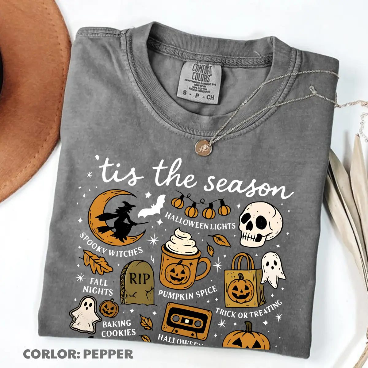 Comfort Colors Tis The Season Halloween Shirt, Retro Cute Halloween Tee, Fall Doodle Gift for Her — photo 3