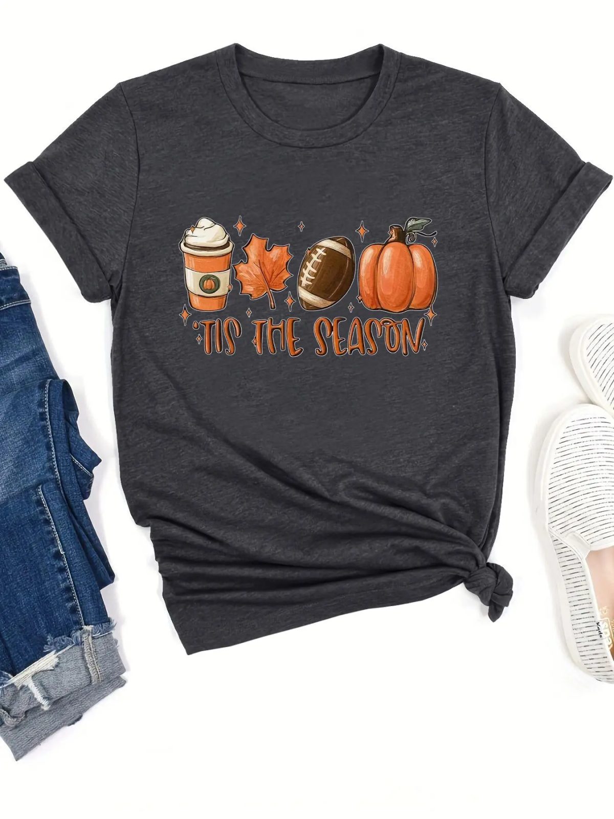 'Tis The Season Pumpkin Tee, Fall Football and Latte Shirt, Thanksgiving Gift for Her