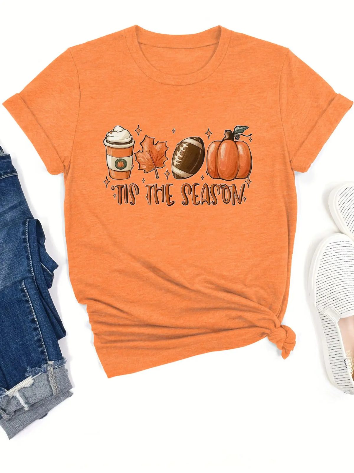 'Tis The Season Pumpkin Tee, Fall Football and Latte Shirt, Thanksgiving Gift for Her — photo 2