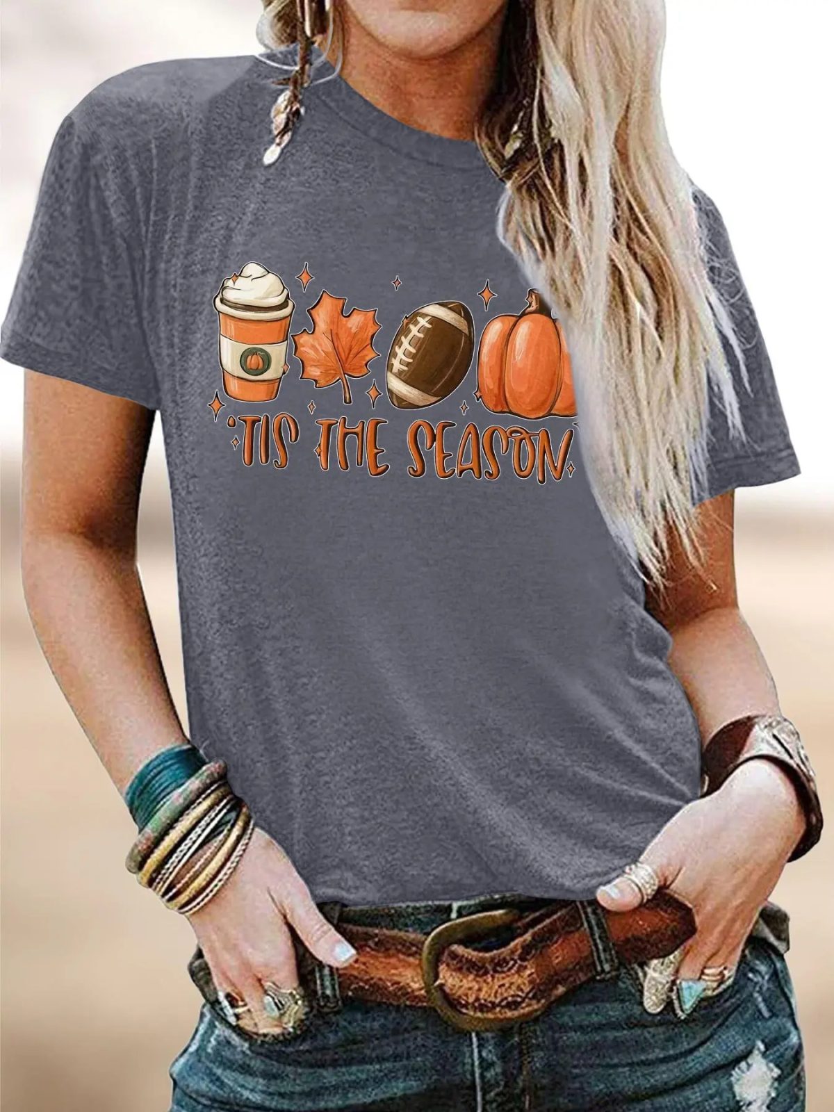 'Tis The Season Pumpkin Tee, Fall Football and Latte Shirt, Thanksgiving Gift for Her — photo 3