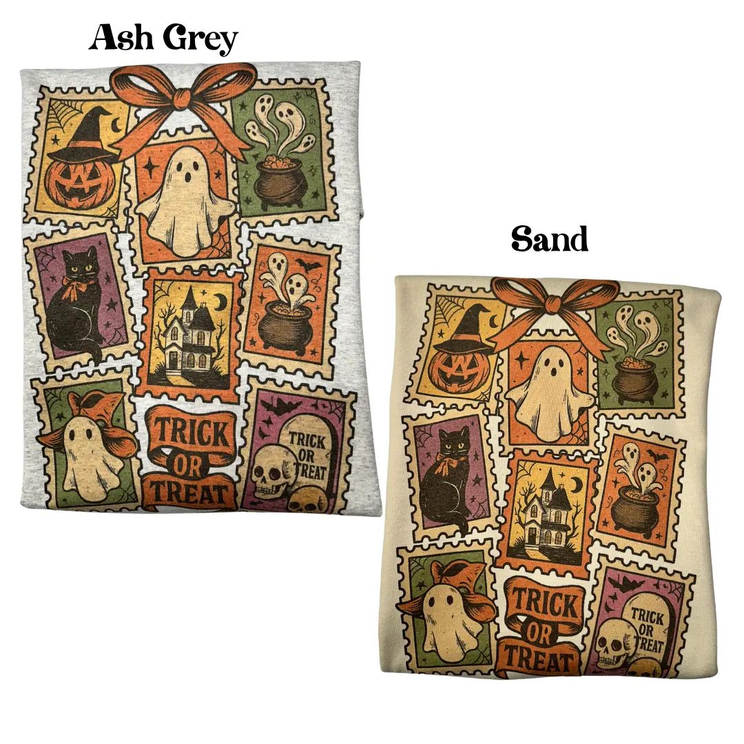 Trick or Treat Stamp Halloween Ghost Sweatshirt, Vintage Spooky Season Crewneck, Retro Fall Gift — photo 4