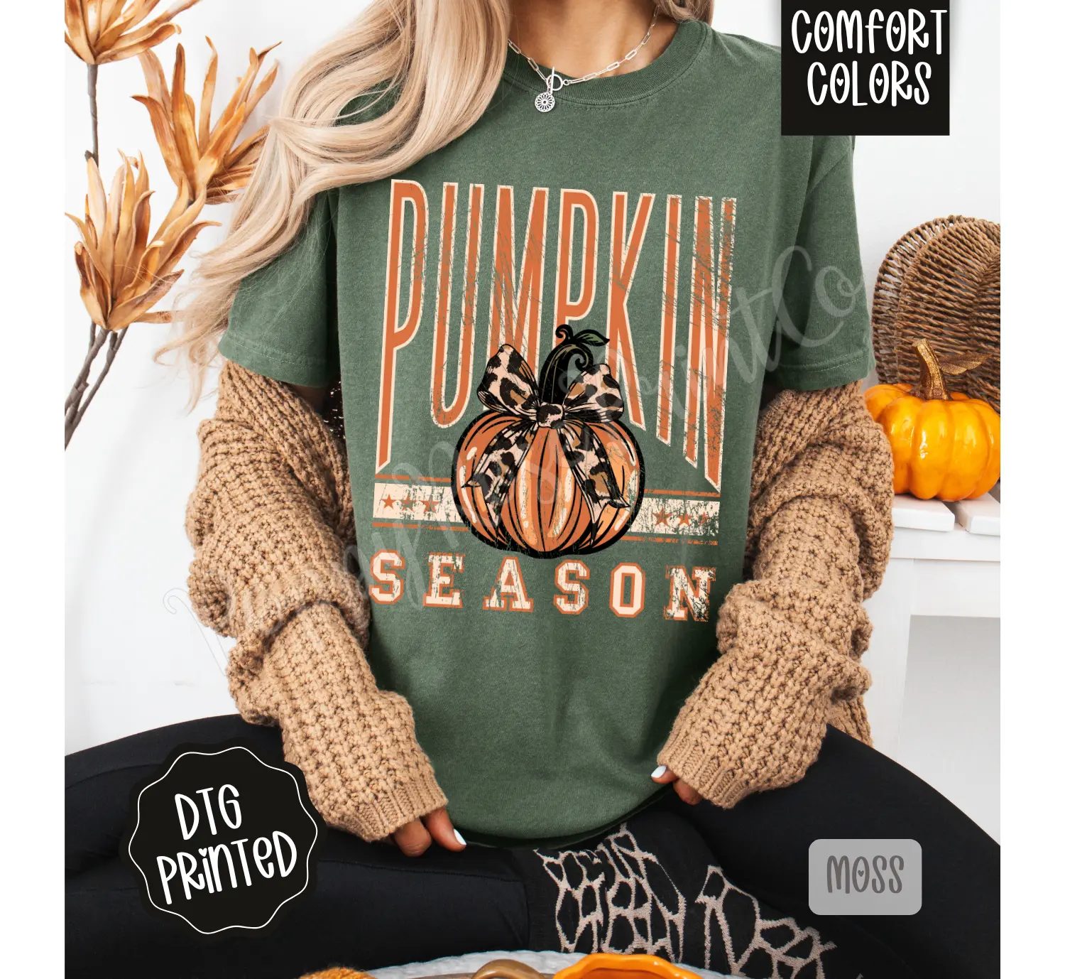 Comfort Colors Pumpkin Season Shirt, Distressed Varsity Pumpkin Tee, Leopard Bow Fall Gift for Her — photo 4