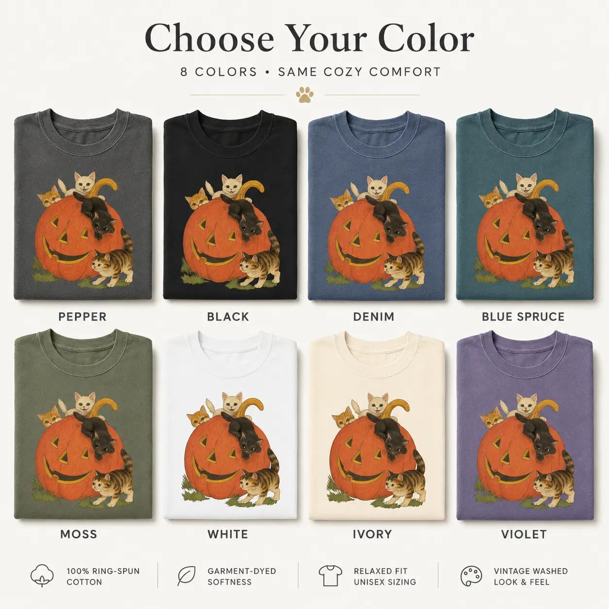 Comfort Colors Vintage Halloween Shirt, Kittens on a Jack-o'-Lantern Pumpkin Tee, Retro Fall Gift — photo 2