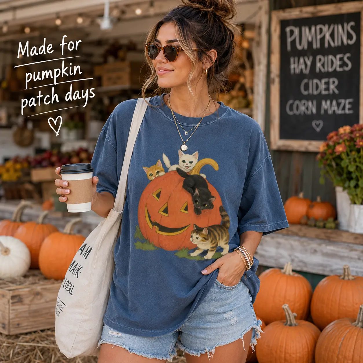 Comfort Colors Vintage Halloween Shirt, Kittens on a Jack-o'-Lantern Pumpkin Tee, Retro Fall Gift — photo 3