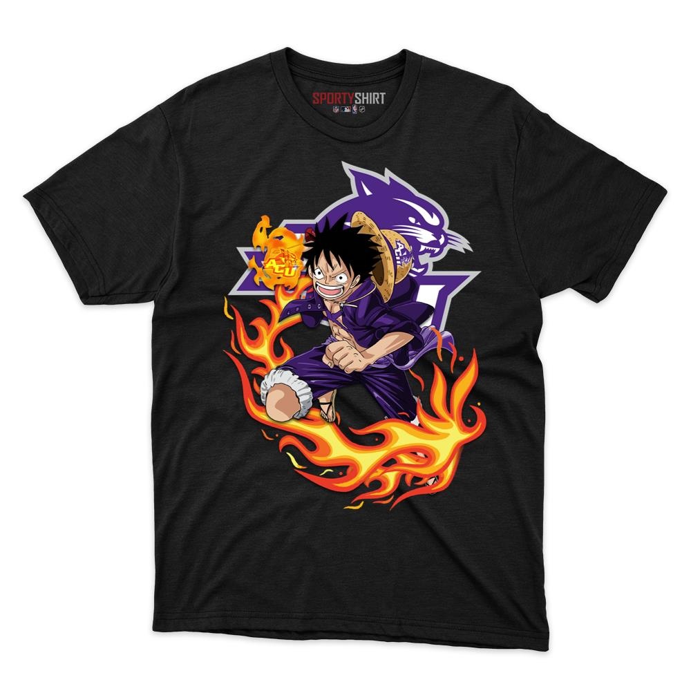 Abilene Christian Wildcats Luffy One Piece Unisex Cotton Graphic Tee, Straw Hat Anime College Fan Game Day Shirt