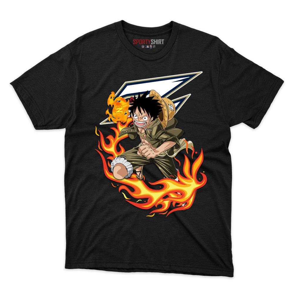 Akron Zips Luffy One Piece Unisex Cotton Graphic Tee, Straw Hat Anime Crossover College Fan Game Day Shirt