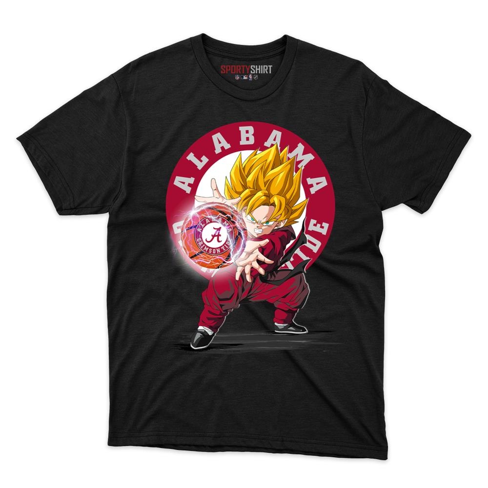 Alabama Crimson Tide Goku Dragon Ball Z Unisex Cotton Graphic Tee, Anime Crossover College Fan Game Day Shirt