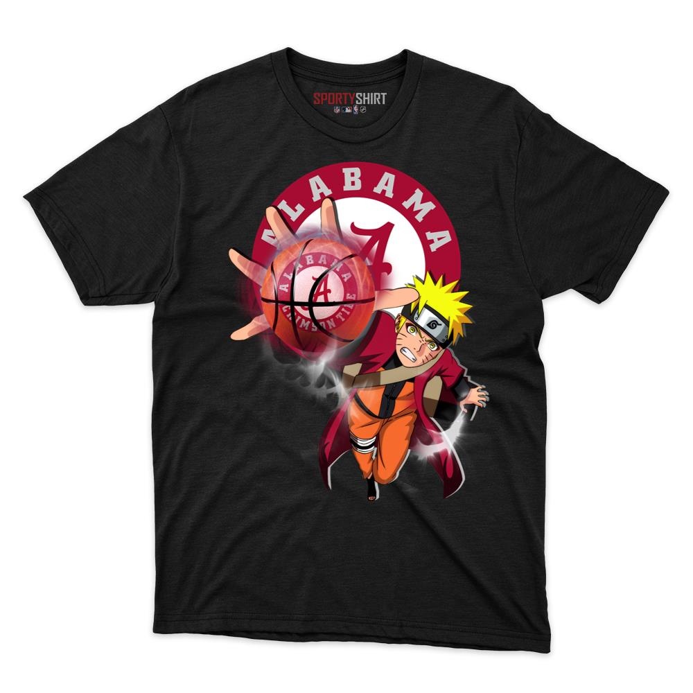 Alabama Crimson Tide Naruto Unisex Cotton Graphic Tee, Anime Ninja Crossover College Fan Game Day Shirt