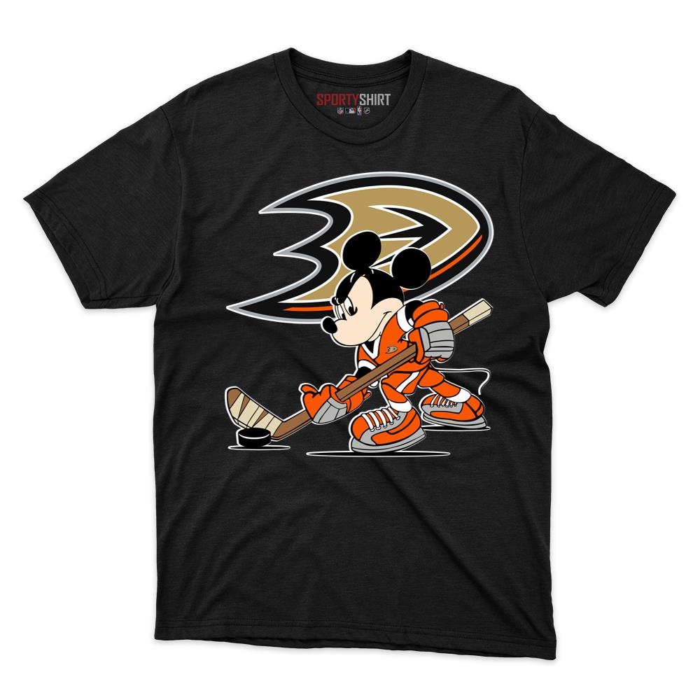 Anaheim Ducks Mickey Mouse Player Unisex Cotton Graphic Tee, Disney Cartoon Hockey Fan Game Day Shirt