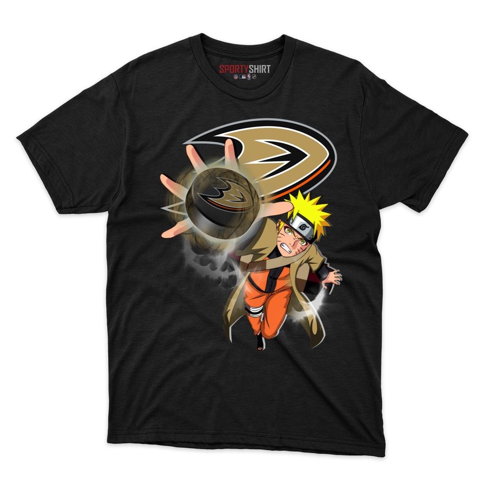 Anaheim Ducks Naruto Unisex Cotton Graphic Tee, Anime Ninja Crossover Hockey Fan Game Day Shirt