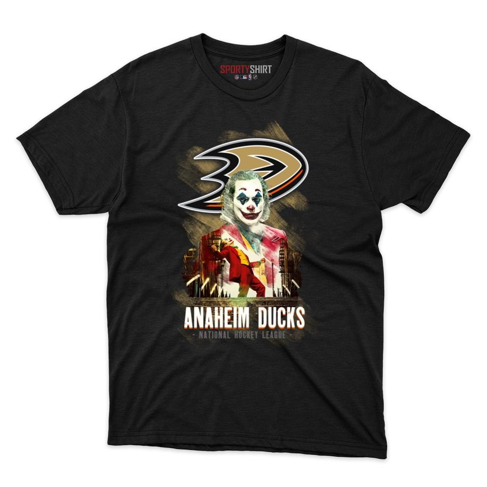 Anaheim Ducks Put On A Happy Face Joker Unisex Cotton Graphic Tee, Villain Hockey Fan Game Day Shirt