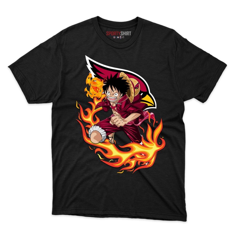 Arizona Cardinals Luffy One Piece Unisex Cotton Graphic Tee, Straw Hat Anime Football Fan Game Day Shirt