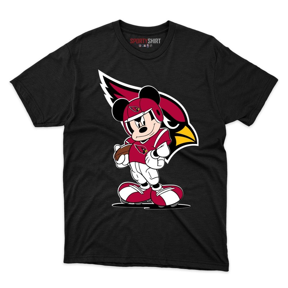 Arizona Cardinals Mickey Mouse Player Unisex Cotton Graphic Tee, Disney Cartoon Football Fan Game Day Shirt