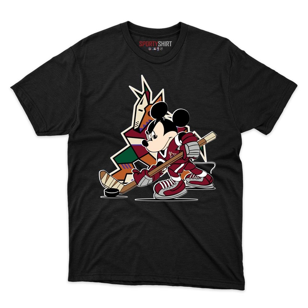 Arizona Coyotes Mickey Mouse Player Unisex Cotton Graphic Tee, Disney Cartoon Hockey Fan Game Day Shirt