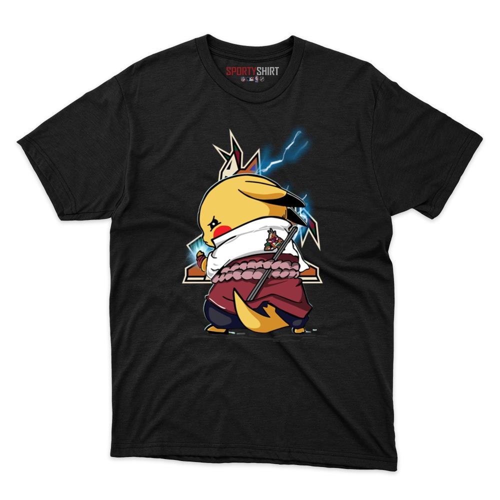Arizona Coyotes Pikachu Meets Sasuke Uchiha Unisex Cotton Graphic Tee, Pokemon Anime Hockey Fan Game Day Shirt