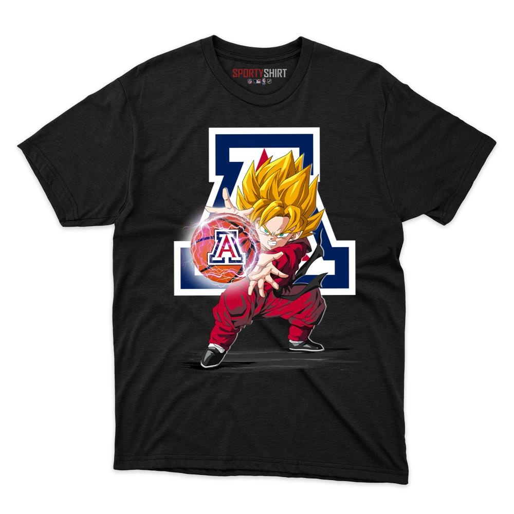 Arizona Wildcats Goku Dragon Ball Z Unisex Cotton Graphic Tee, Anime Crossover College Fan Game Day Shirt