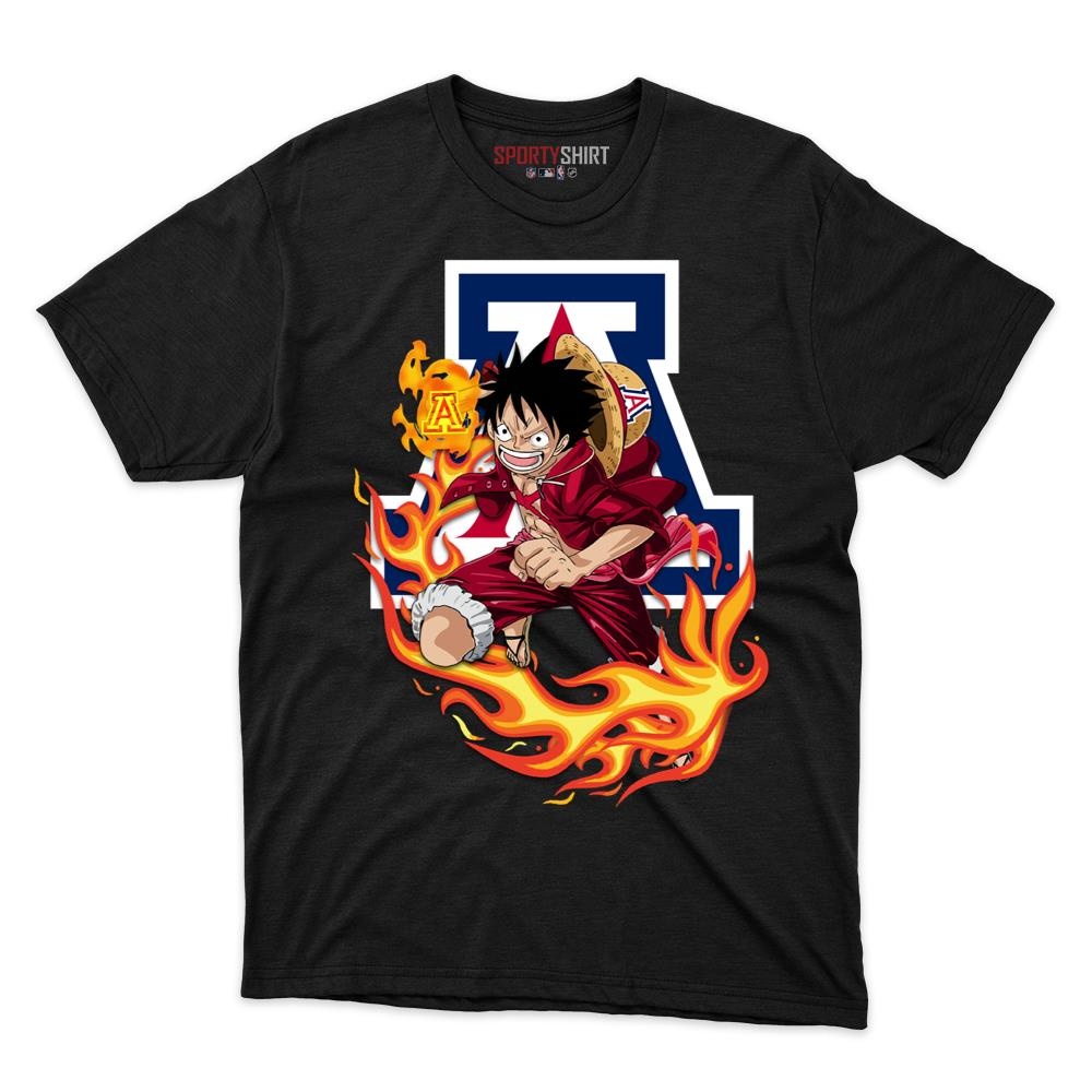 Arizona Wildcats Luffy One Piece Unisex Cotton Graphic Tee, Straw Hat Anime College Fan Game Day Shirt