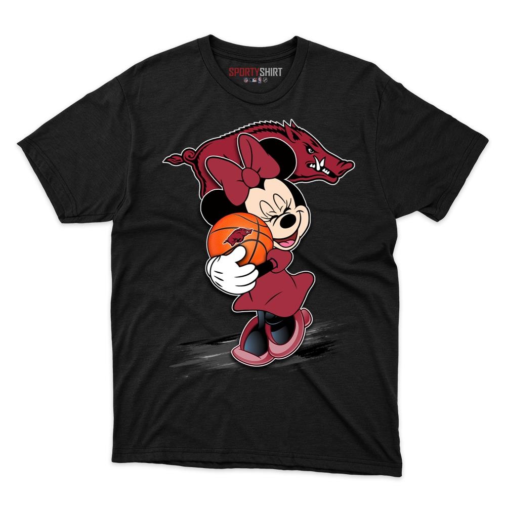 Arkansas Razorbacks Minnie Mouse Unisex Cotton Graphic Tee, Cute Disney Cartoon College Fan Game Day Gift Shirt